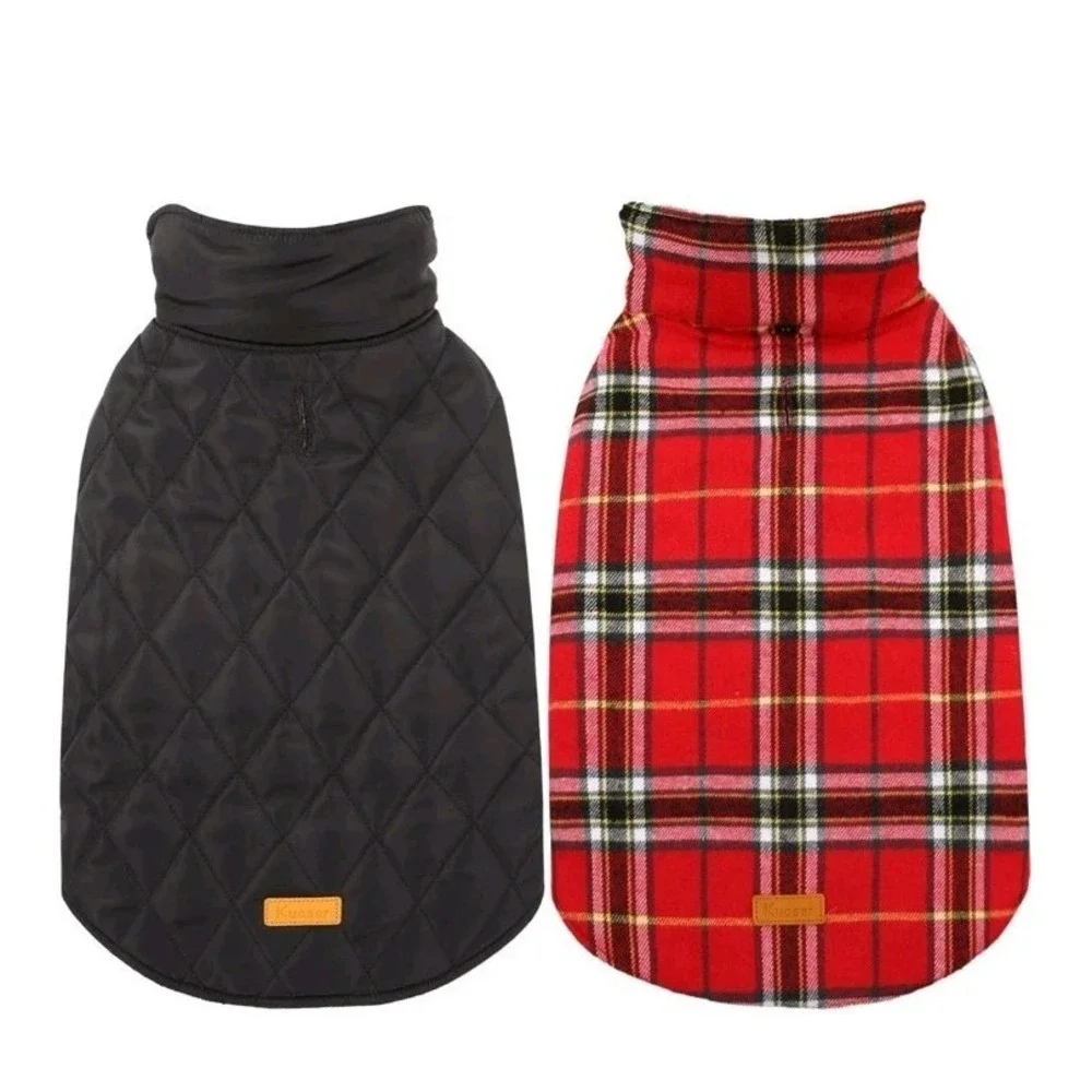 Stylish Waterproof Winter Dog Coat Small - Adjustable & Reversible Plaid‎ Jacket